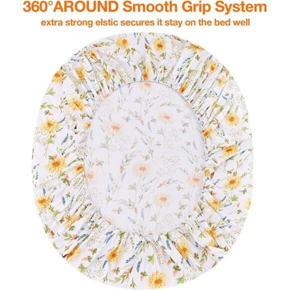 Yellow Floral Printed Sheet Set Queen Size, 4 Piece Soft Botanical Spring Sheets - Picture 5 of 7